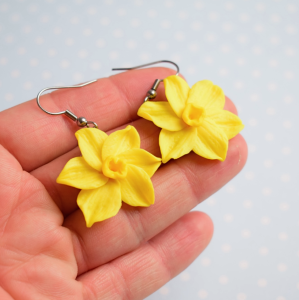Żonkile narcyz żółte kwiatki - kolczyki wiszące lub klipsy